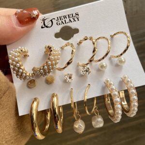 Jewels Galaxy Set Of 9 Gold-Plated Contemporary Studs Earrings