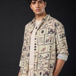 The Souled Store Jurassic Park Men Spread Collar Printed Cotton Relaxed Shirts