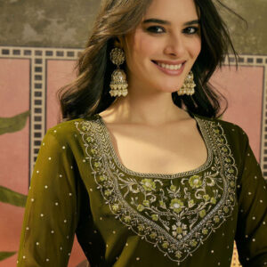 Sangria Embroidered A-Line Kurta With Skirt