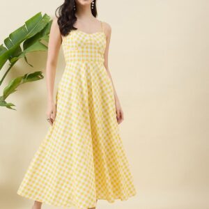 Aritri Checked Fit & Flare Midi Dress