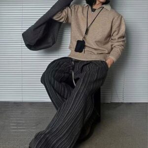 StyleCast x Revolte Men Striped Flared Easy Wash Pleated Trousers